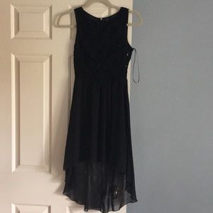 Elegant black high-low dress w lace/sequin bodice